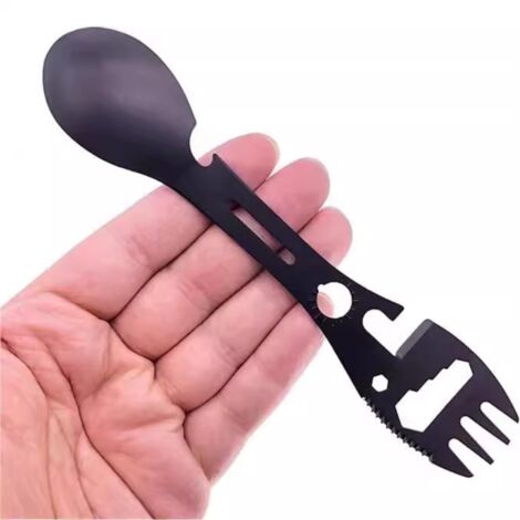 Couverts Pliants De Camping Woodilla - Set 4 Pièces Acier Inoxydable & Bois Avec Couteau, Fourchette, Cuillère Et Décapsuleur