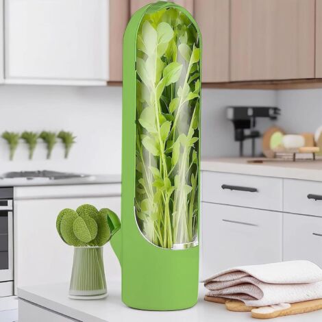 Boîte de conservation pour réfrigérateur, idéale pour conserver les herbes aromatiques, la coriandre, les asperges et autres légumes au réfrigérateur pendant 2 à 3 semaines (vert, taille unique). (1/4)