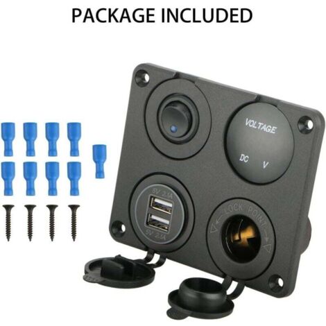Panneau USB 4-en-1 Avec Voltmètre LED - Pour Tableau De Bord Voiture