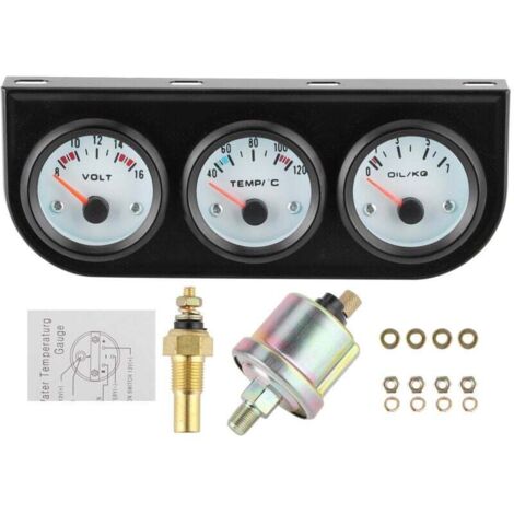Enowelir Kit de triple jauge universel pour voiture avec jauge température de l'eau+volts+pression d'huile 52mm (1/4)