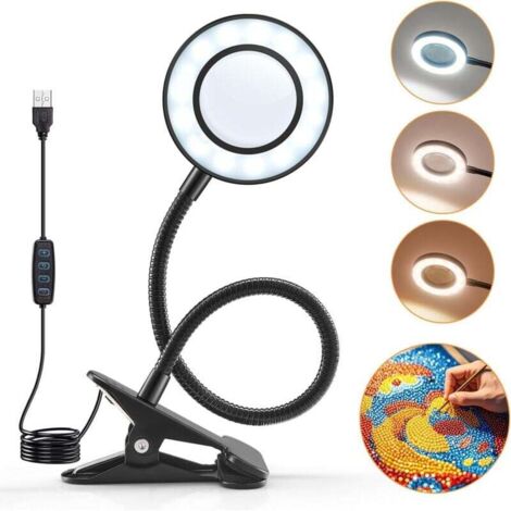 Lampe Loupe Lampe de Bureau LED, 3 Couleurs 10 Luminosité Lampe de Lecture, 360° Flexible Loupe de Lecture Loupe Grossissante, Portable Lampe Bureau (1/4)