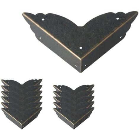 Lot de 12 protections d'angle vintage en métal - Style antique - Protection des bords de meubles - Pour table, coffre, boîte à bijoux (1/4)