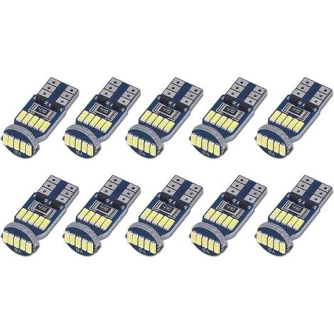 Lot de 10 Ampoules LED T10 W5W Canbus Sans Erreurs 15pcs SMD 4014 Lampes LED Voiture 194 168 2825 Blanc 6000K pour Eclairage Intérieur, Eclairage Coffre,Plaque, Feux de Position DC 12V
