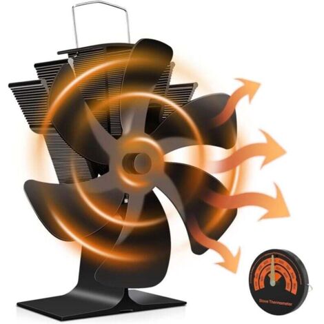 Enowelir Ventilateur de Cheminée 6 Pales Alimenté par Chaleur Silencieux avec Protection Surchauffe pour Poêle à Bois Gaz Granulés (1/4)