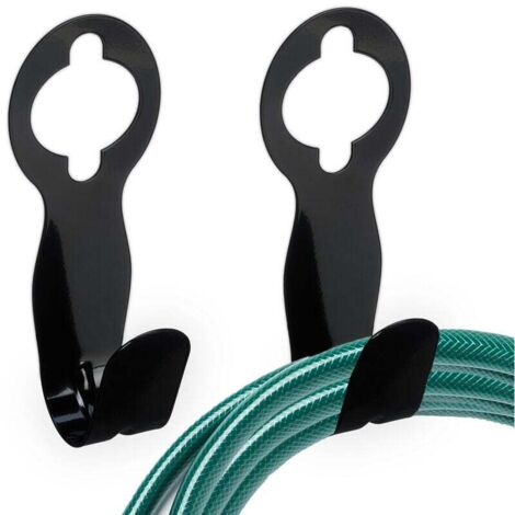 Support mural ou pour robinet, lot de 2, support pour tuyau d'arrosage, pour tuyau jusqu'à 30 m, 23 x 9 x 9 cm, noir (1/4)