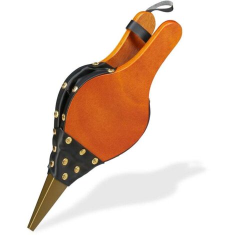 Soufflet de cheminée, souffleur de feu pour barbecue, ventilateur, style rustique, rivets dorés, 39 cm de long, marron et noir (1/4)