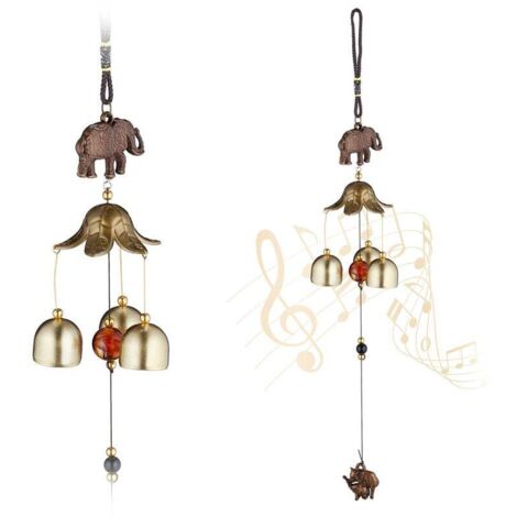 Ensemble de 2 carillons à vent, cloches en métal pour jardin, intérieur et extérieur, à suspendre, Feng Shui, or/noir (1/4)