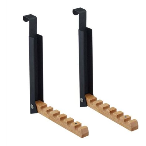 crochets de porte pliables, support pour 6 cintres, métal et bois, supporte jusqu'à 2 cm, noir (1/4)