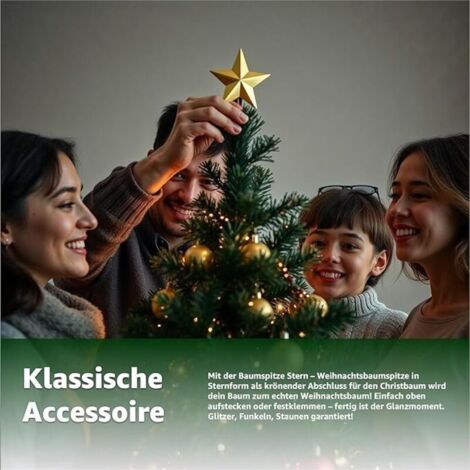 Étoile Topper Pour Sapin De Noël 20 Cm - Dorée, Creuse, Effet