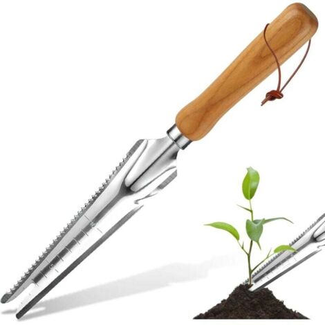 Désherbeur Manuel, Outil de Désherbage, Desherbeur en Acier Inoxydable en Bois en Acier Inoxydable avec Mesures, Désherbeur pour Désherber, Transplanter, Creuser, Tailler, Couper (1/4)
