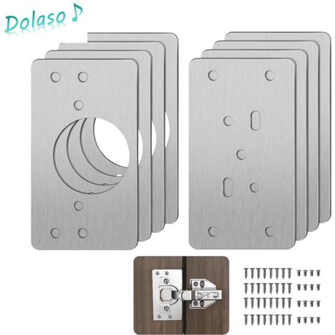 Dolaso – Plaque de réparation de charnière pour meuble en acier inoxydable – Lot de 8 plaques avec 48 vis – Installation simple et durable