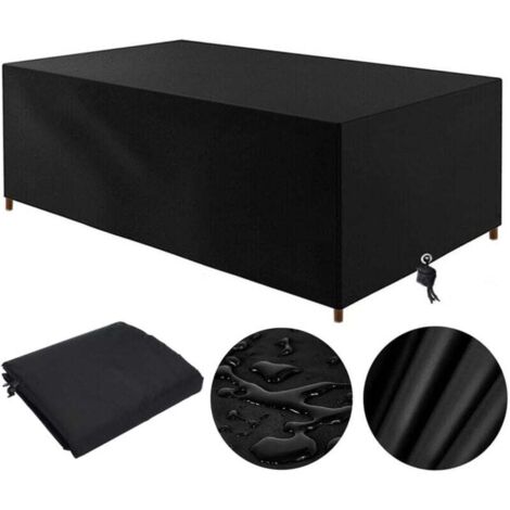 Housse Table De Jardin 210D, Housse Salon De Jardin Exterieur 210x110x70cm Oxford Housse De Protection De Jardin Imperméable Au Vent Anti-UV Bache Table De Jardin Rectangulaire (Noir) (1/4)