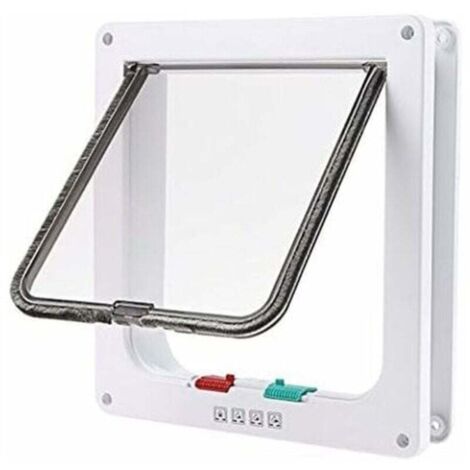 Grande chatière blanche à verrouillage de porte à 4 voies pour chat ou chien facile à installer (23 cm x 25 cm x 5,5 cm) (1/4)