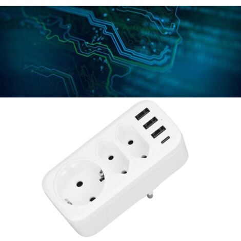 Enowelir Adaptateur Triple 3 Voies Avec 3 Ports USB Et 1 Port Type C Conversion AC 100 250V Prise Multiple 7 En 1 (1/4)