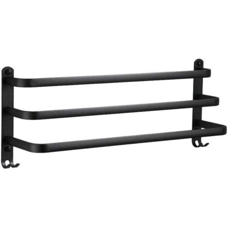 Enowelir Porte-Serviette Mural À 3 Niveaux En Aluminium Noir Étanche Avec Crochets Pour Salle De Bain Et Cuisine 60 Cm (1/4)