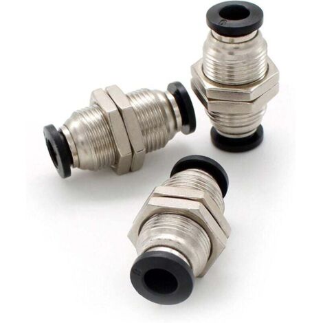 Enowelir Connecteur Pneumatique 3 Pièces Raccord de Cloison pour Fixation et Connexion de Tuyauterie Noir PM-4 (1/4)