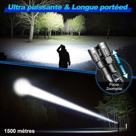 Pack De 2 Lampes Torches LED Tactiques - 1500 Lumens - Zoom 5 Modes - Camping