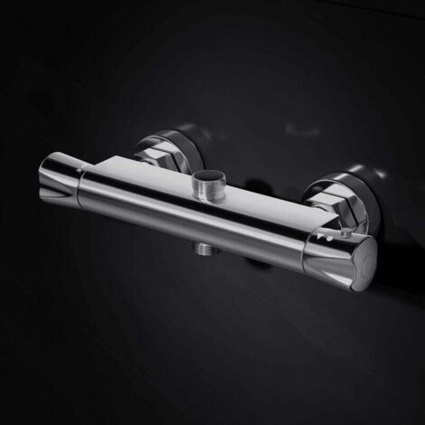 Robinet Thermostatique de Douche en Laiton, Mitigeur Thermostatique Avec 2 Sortie, Sortie Supérieure 3/4" BSP(26.4mm) et Sortie Inférieure 1/2" BSP(21mm) (1/4)