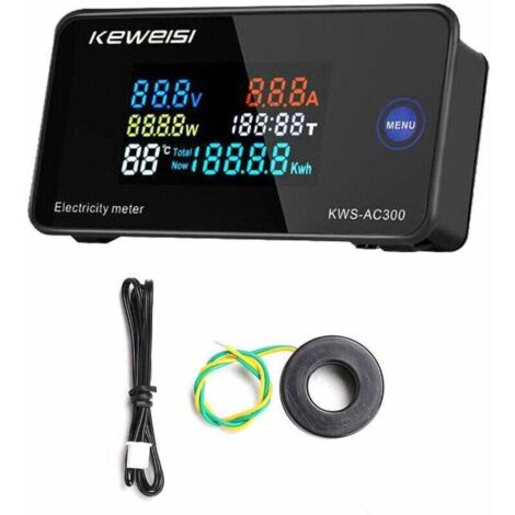 Indicateur de consommation électrique Compteur numérique intelligent 50-300V Compteur de courant et de tension KWS-AC300-100A Transformateur fermé (1/4)