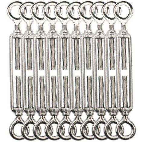 Tendeur Fil De Fer,M5 Tendeurs De Fil,Tendeur De Cable Crochet Et Crochet,Tendeurs De Cable En Acier Inoxydable 304,Utilisé Pour Cordes À Linge,Suspendre,Cable De Garde Corps -10 Pièces OO (1/4)