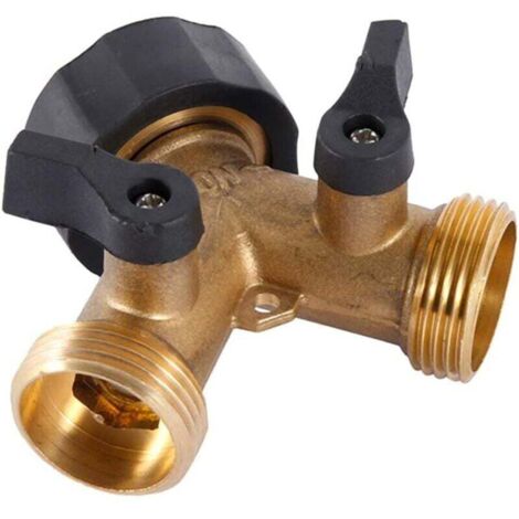 Robinet Double Machine a Laver, Répartiteur Raccord Robinet Tuyau d'Arrosage en Y 2 Voies pour Tuyaux d'Alimentation 3/4", Robinet Exterieur Jardin Double en Laiton Robuste (1/4)