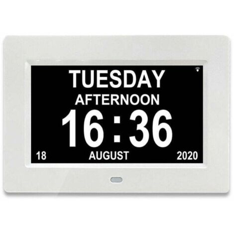 Horloge 7 pouces LCD calendrier numérique date et heure horloge pour les parents (blanc) (1/4)