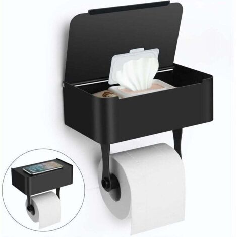 Porte-papier hygiénique avec étagère, support mural en acier inoxydable SUS304/support de papier hygiénique adhésif, distributeur de lingettes jetables pour le rangement des lingettes de salle de bain (1/4)
