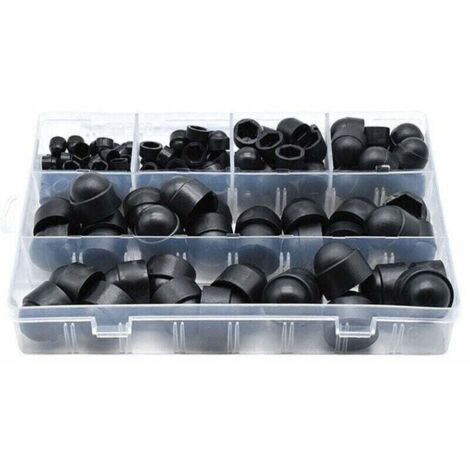 145 pièces PE couvre-boulons Kits d'assortiment d'écrous à capuchon à vis Insérer des capuchons de contre-écrou pour vis Boulons 6 tailles disponibles avec bote de rangement,Le noir