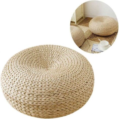 Coussin de sol rond respirant en paille tissée (1/4)