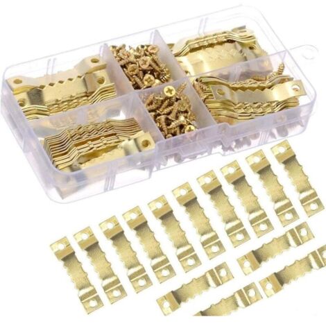 100Pcs Cintre Photo Attache Cadre Accroche Tableau Photo crochet en metal dorée solide et durable-crochet pour cadre/photo/toile/peinture/horloge/diplôme (1/4)