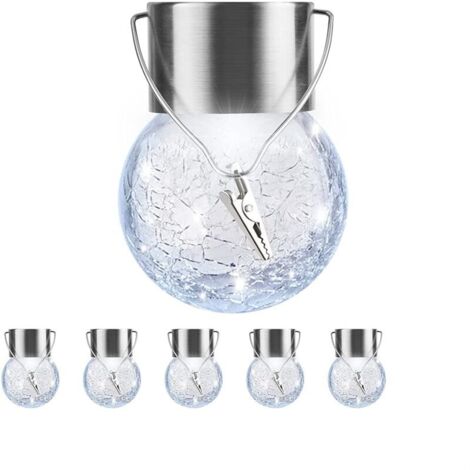 Lot De 6 Lampes Solaires À Suspendre Pour Extérieur, Lanterne Solaire Étanche Avec Poignée Et Clip, Boules Décoratives En Verre Fissuré Pour Décoration De Noël, Arbre, Cour, Jardin (1/4)