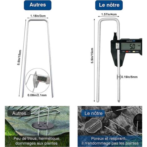 40 Piquets Fixation Toile Paillage + 40 Rondelles - 15cm Acier Galvanisé