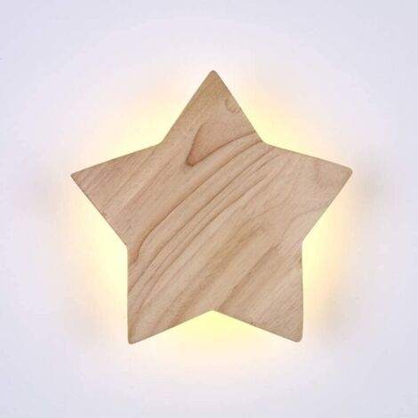 LED Bois Étoile Applique Moderne Créatif Dessin animé Lampe Murale Veilleuse Lampes de chevet pour Bébé Les enfants Chambre Salon Salle Grenier Bois massif Plafonnier 3000K Lumière chaude Ø22CM