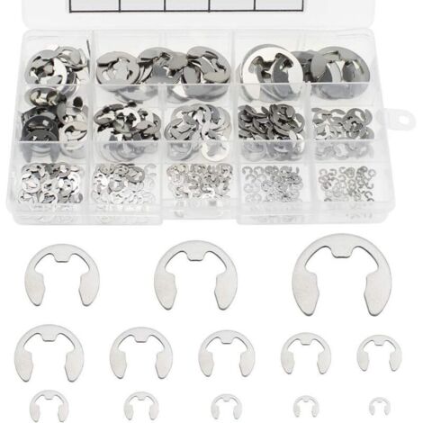 400 Pièces E-Clip Anneau De Retenue Externe Snap Kit Anneau De Circlips Interne en Acier Inoxydable 13 Size M1.5 - M15 Kit Anneau E-Circlip de Assortiment avec Boîte de Rangement (1/4)