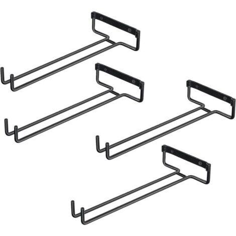 4pcs Accroche-verres pour Étagère Support De Verre en ferPour 4 Verres Support dAffichage Mural En Verre à Vin Porte-Verre à lEnvers Pour Armoires à Vin, Bars, Cuisines (Noir)