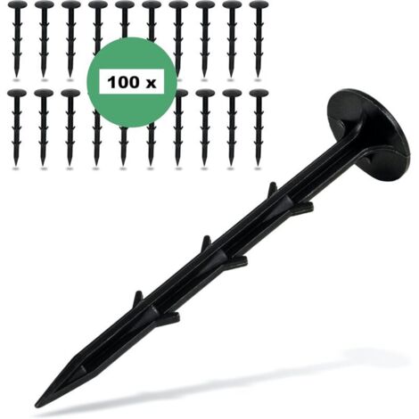 Lot de 100 piquets d'ancrage pour toile anti-mauvaises herbes - Extrêmement stables - Piquets en plastique incassable