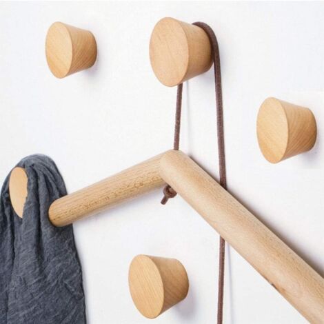 Crochet Porte Manteau en Bois, Crochets Muraux Crochets de Manteau 5Pcs Patères Rondes Crochet de Porte pour Mur, Décor de la Maison, Salon, Salle de Bains (Beech Wood)