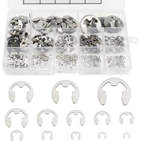 400 Pièces E-Clip Anneau De Retenue Externe Snap Kit Anneau De Circlips Interne en Acier Inoxydable 13 Size M1.5 - M15 Kit Anneau E-Circlip de Assortiment avec Boîte de Rangement (1/5)