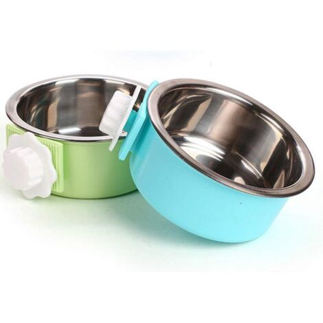 Caisse Chien Bol Amovible en Acier Inoxydable Gamelle à Suspendre pour Animal Domestique Cage Petit Bol d'eau Feeder Nourriture pour Chiens Chats Lapins Birdsgreen Pet Supplies