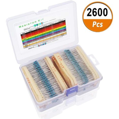 Kit de résistance 2600 pièces 130 valeurs, 1% de résistances variées Assortiment de résistances à Film métallique avec 1 Ohm-3M Ohm 1 / 4W avec boîte de Rangement pour projets et expériences (1/5)
