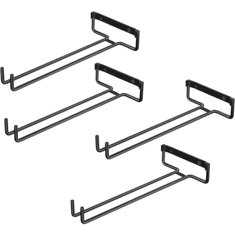 Mezheng – Lot de 4 accroche-verres en fer noir – Support mural pour verres à vin – Capacité de charge élevée – Pour armoires, bars, cuisines (1/5)