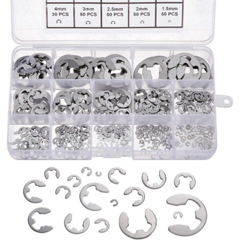 LAOA Clip Anneau 304 Inox Circlips Exterieur Assortiment De Circlips 1.5/2/2.5/3/4/5/6/7/8/9/10/12/15 mm Divers Usages 400Pcs (1/5)