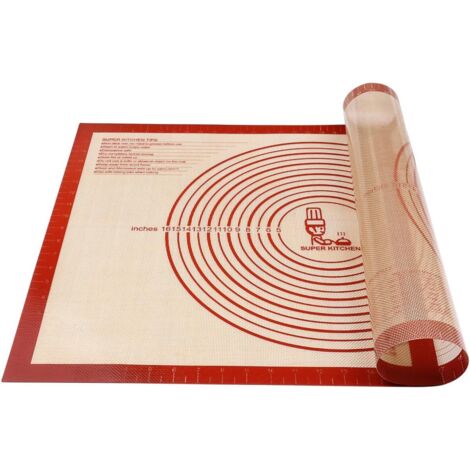 Tapis à pâtisserie en silicone antidérapant avec mesures 71 × 51 cm pour tapis de cuisson, Tapis de comptoir, Tapis de pâte à rouler, Placement/fondant/Tapis de la croûte à tarte (Rouge) (1/5)