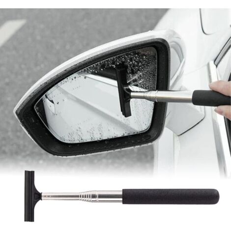 Raclette rétractable pour rétroviseur de voiture, nettoyeur d'eau avec longue tige télescopique, outil de nettoyage portable, pour miroir, porte de douche, pare-brise de voiture, noir (1/4)