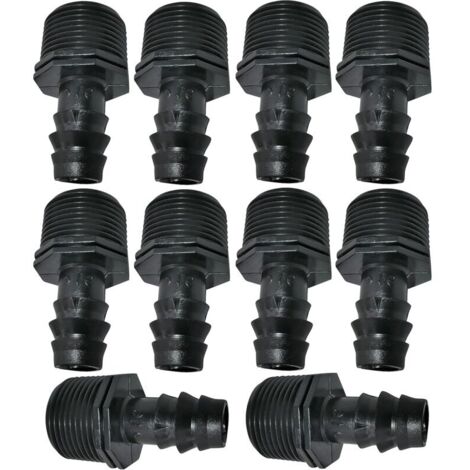 Lot de 10 Adaptateurs/raccords mâles cannelés Ø16mmx3/4'' de Tuyau Goutte à Goutte Filetage Externe (pour Tuyau de Ø16mm) - connecteur pour système d'irrigation/arrosage (1/4)