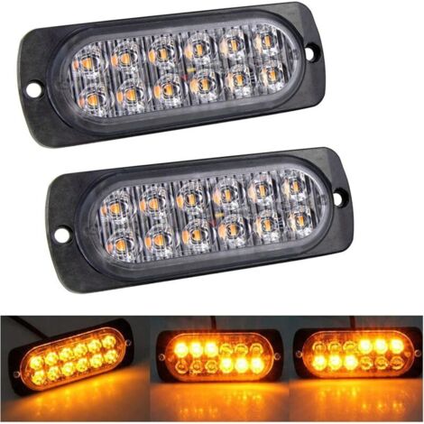 2 Pcs 12 LED orange feu de freinage stroboscopique, 12V-24V Barre lumineuse led 3000K Balise clignotante de sécurité (1/4)