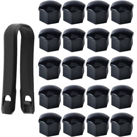 Lot de 20 Capuchons d'écrou de Roue 17mm, Cache-écrous de Boulon de Roue, Cache-écrous de Pneu Hexagonaux avec Ensemble d'outils de Démontage pour Voitures, Noir
