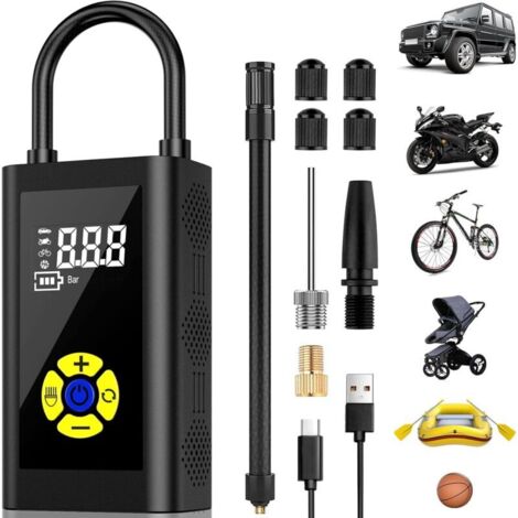 Compresseur à Air Portatif,Version Gonfleur Pneus Voiture Pompe a Velo Mini Compresseur de Voiture écran LCD Numérique, 150PSI, Type-C Charge 2000mAh avec Lampe LED (1/4)