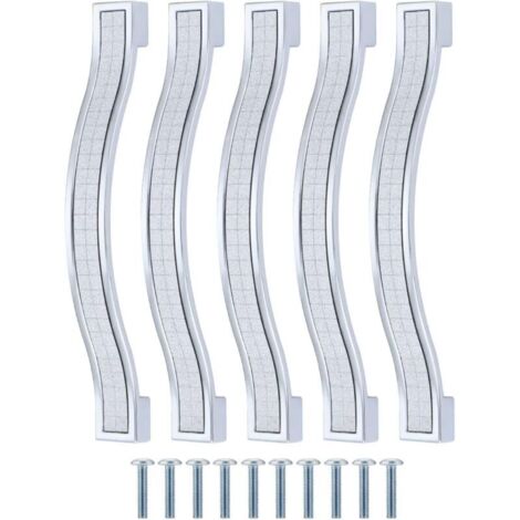 Lot de 5 poignées de tiroir en alliage strass cristal pour commode armoire de cuisine placard, Silver, 128MM-5PCS (1/4)