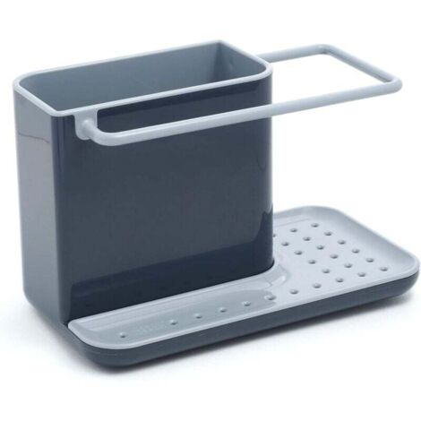 Rangement/organiseur d'évier avec égouttoir intégré, support pour éponge, brosse, liquide vaisselle, et lavette, démontable, taille normale, Gris